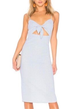 Privacy Please Blue & White Striped Hibiscus Midi Dress Womens Size S